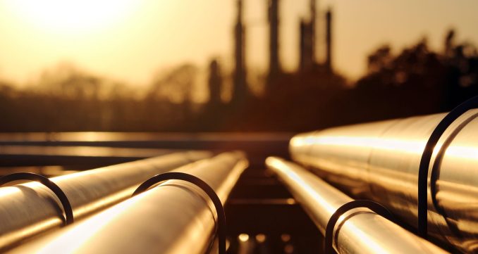 golden sunset in crude oil refinery with pipeline system golden sunset in crude oil refinery with pipeline system