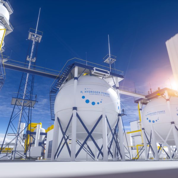 Hydrogen renewable energy production – hydrogen gas for clean electricity solar and windturbine facility. 3d rendering. Hydrogen renewable energy production - hydrogen gas for clean electricity solar and windturbine facility. 3d rendering.